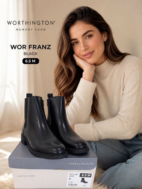 Worthington Shoes - Worthington Black Chelsea Ankle Boots Womens 6.5M Zip Low Heel New